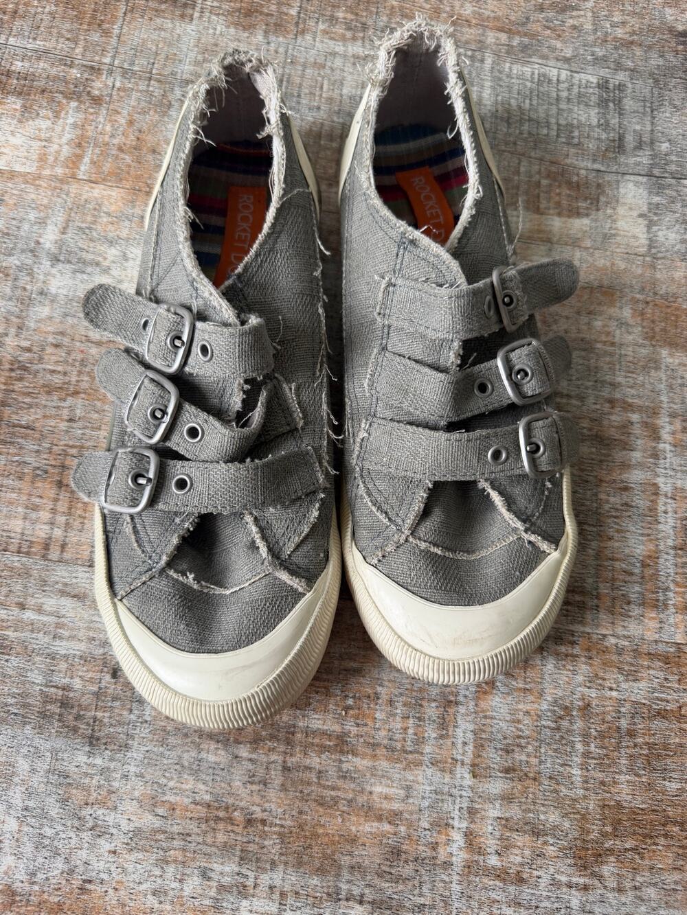 Rocket Dog Canvas Gray Buckle Flat's Closed Toe Comfort Shoes Boat/Deck Size 7